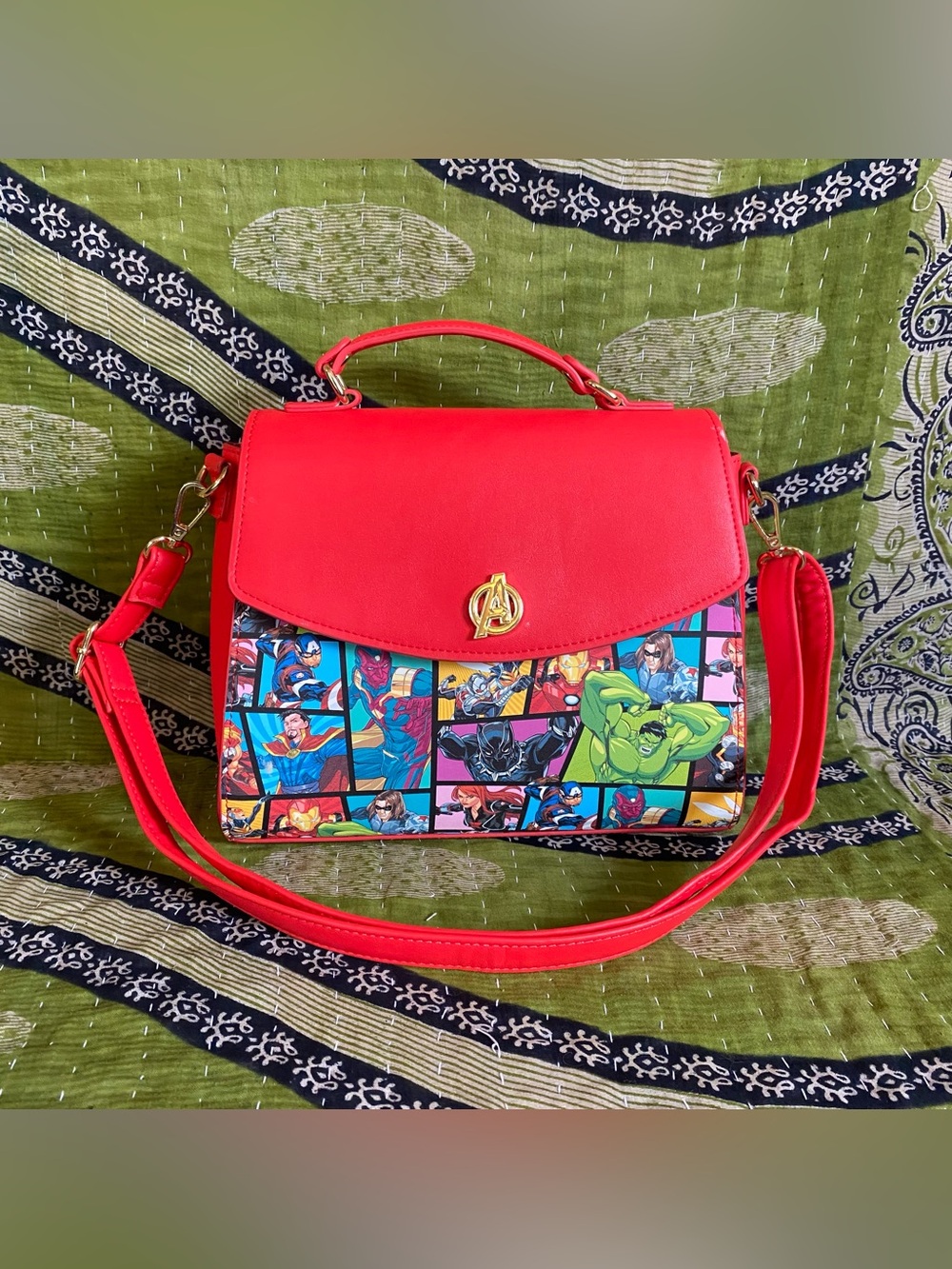 Loungfly x Marvel Avengers Red Multi-Character Comic Crossbody Bag Collectible